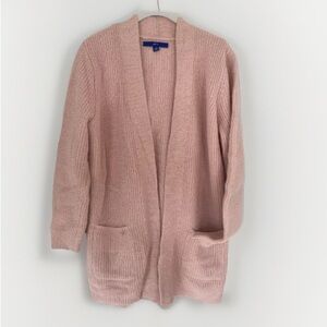 Open Front Cozy Ribbed Cardigan Deep Pockets Dusty Pink Sweater  Size Large